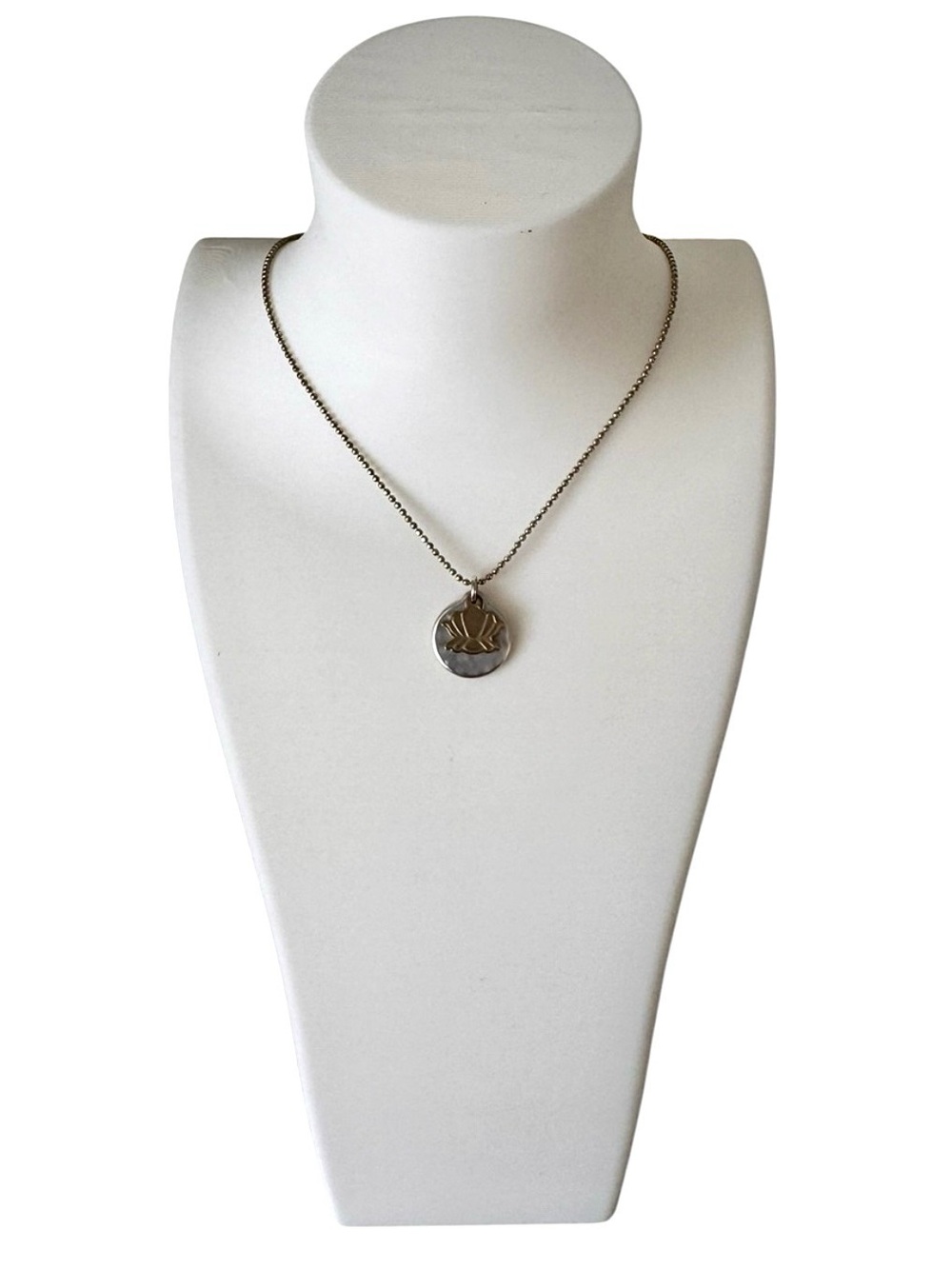 Mixed Metal Lotus Medallion Pendant Necklace Silver Gold Boho Minimalist